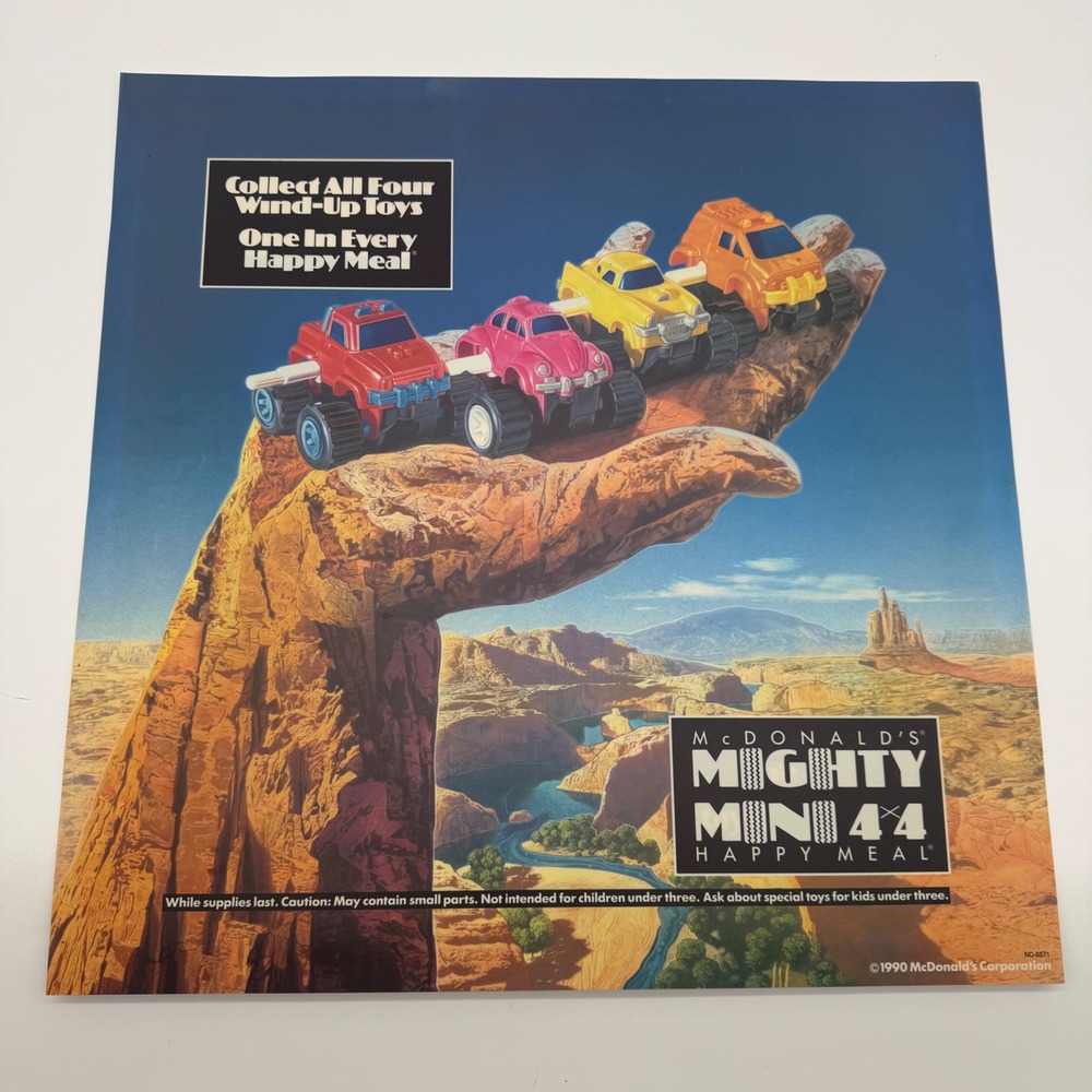 Vintage 1990 McDonalds Mighty Mini 4x4 Happy Meal Translite Sign 22x22 NC-6571